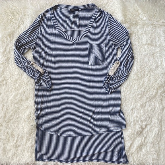 Papermoon Stripes Long Sleeves Long Back | Blue & White | One Size - Picture 2 of 7